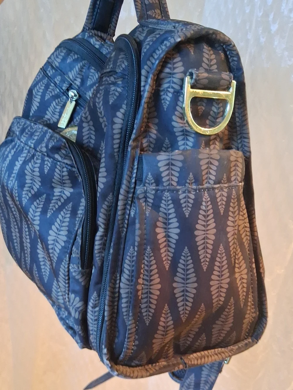 Jujube Brown Patterned Leaf Print Convertible Diaper Bag Preowned
